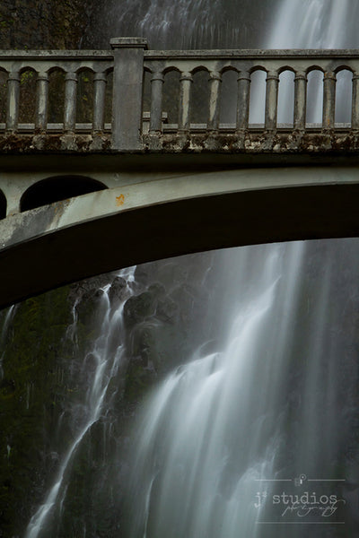 Bridge Over Troubled Waters is an intimate image of Multnomah Creek Bridge with the rapids of the Upper Falls behind it.