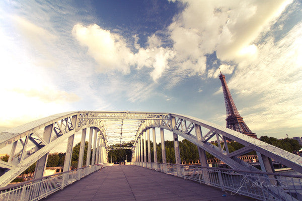 Bridge to the Eiffel is an art print of the famous landmark in Paris