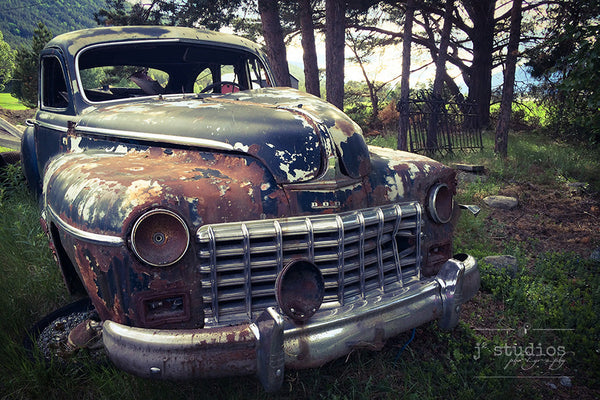 Dodging the Woods is an image of an abandoned Dodge truck in the forest of Norway.