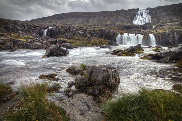 Dynjandi Falls is an art print of the series of waterfalls in Westfjords, Vestfirðir, of Iceland.