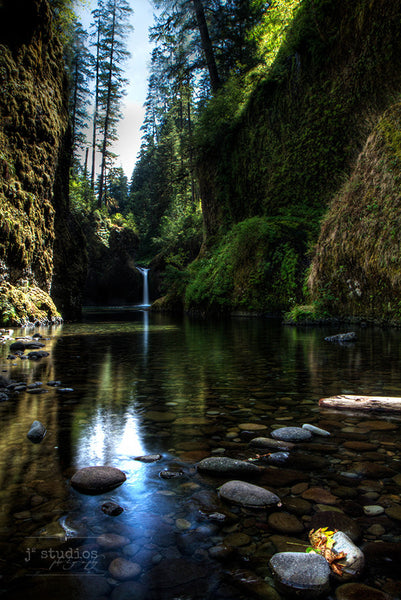 Eagle Creek is an art print the Punchbowl Falls area in the Columbia River Gorge, Oregon. Waterfall Photography.
