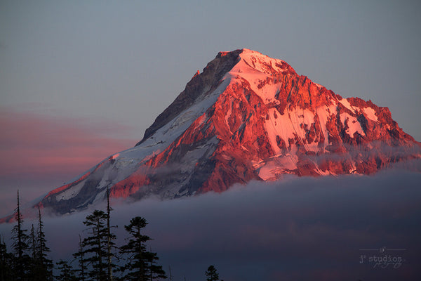 Fiery Peak is an image of the top of Mount Hood at sunset.