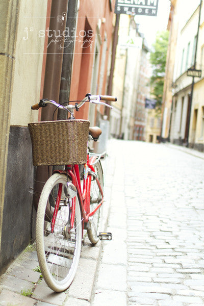 My Happy Bike is an art print of a parked bicycle in Stockholm Sweden.