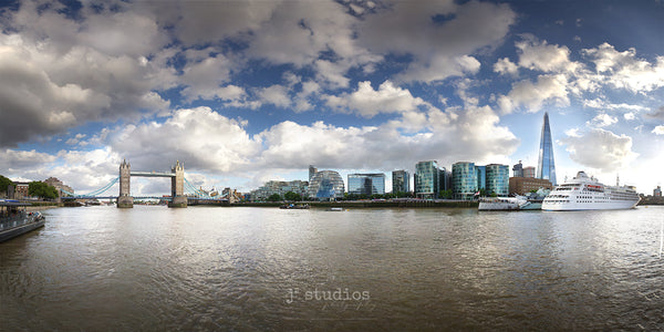 Fine Art Print of the London, England skyline and the Tower Bridge Looming over the Thames River. Travel Photography.