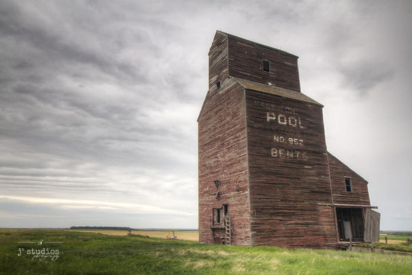 Once Upon a Time in Bents is an image of an abandoned Saskatchewan Wheat Pool grain elevator.