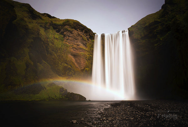 Skogafoss's Rainbow is a timeless image of the famous waterfall in Southern Iceland. Icelandic Landscape Photography.