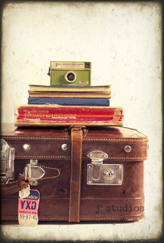 Take Me With You - Nostalgia Vintage Camera Suitcase Books Photography Art Print