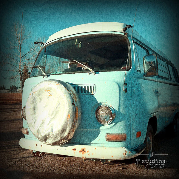 VW Van is an art print of an old baby blue hippy 1960s Volkswagen van. 